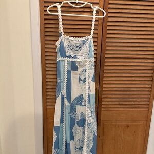 Blue/white summer flowy maxi dress